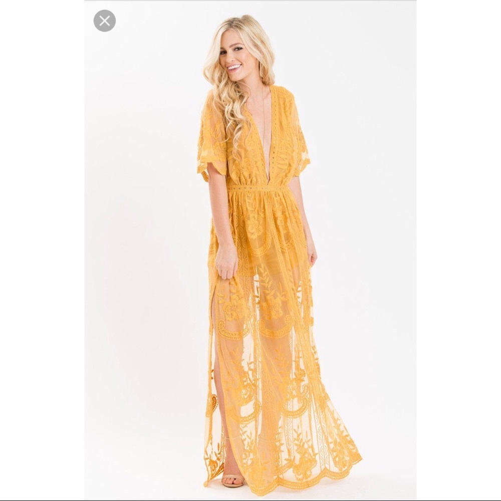 HONEYPUNCH MARIGOLD EMBROIDERED LACE MAXI
